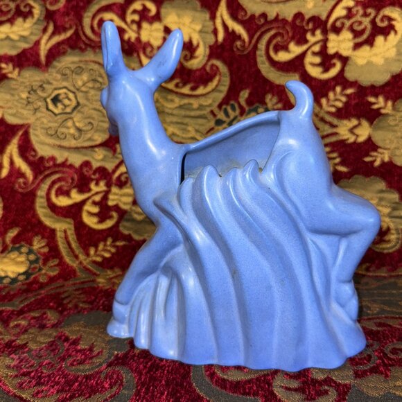 Vtg Niloak Deer Planter Vase Art Deco 1930s Ozark Blue Matte Pottery 8 1/4 inch - Picture 5 of 10